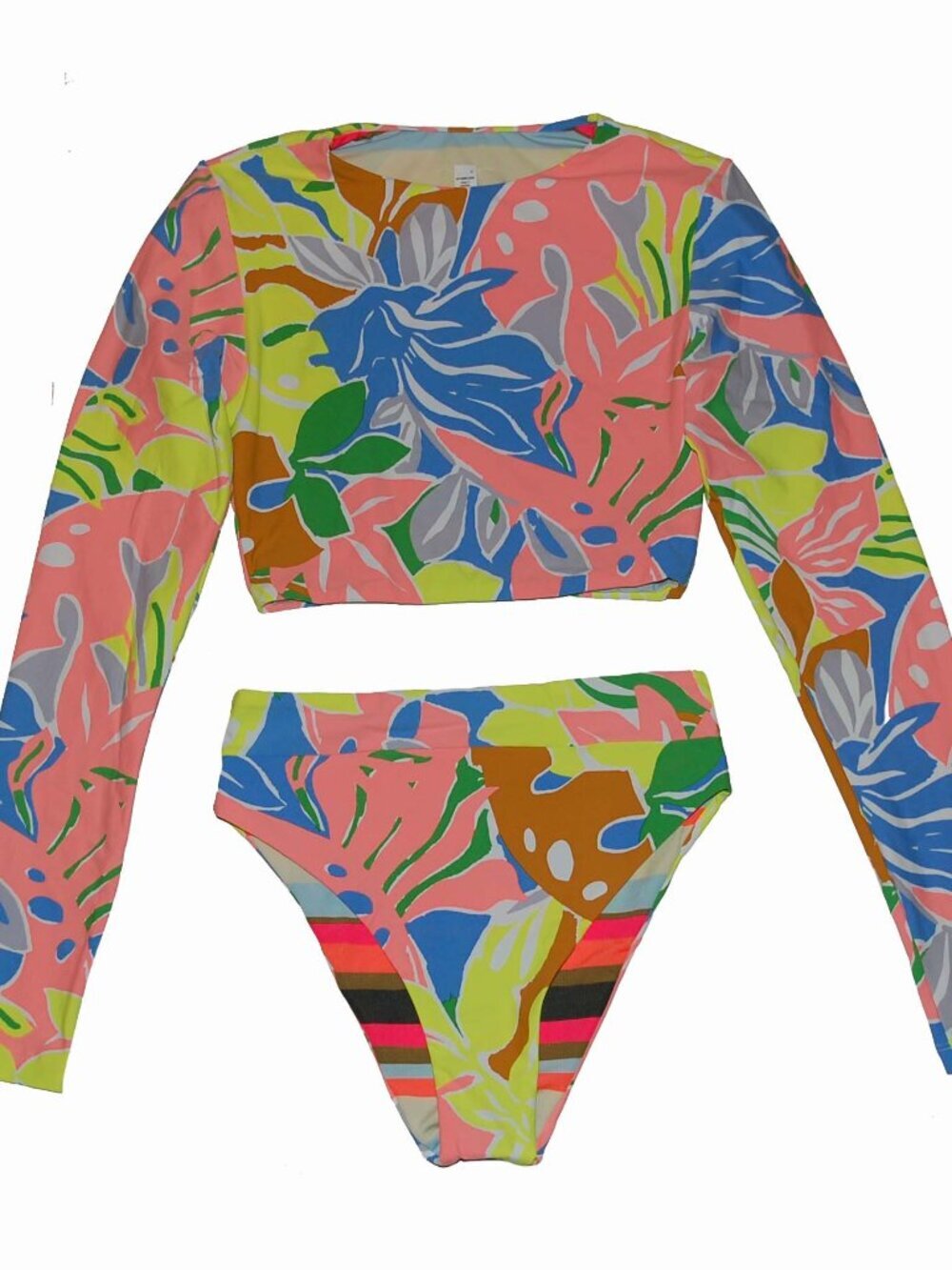 NWT Maaji Floral Long Sleeve Crop Swim Top & High Waist Bikini Bottom Set